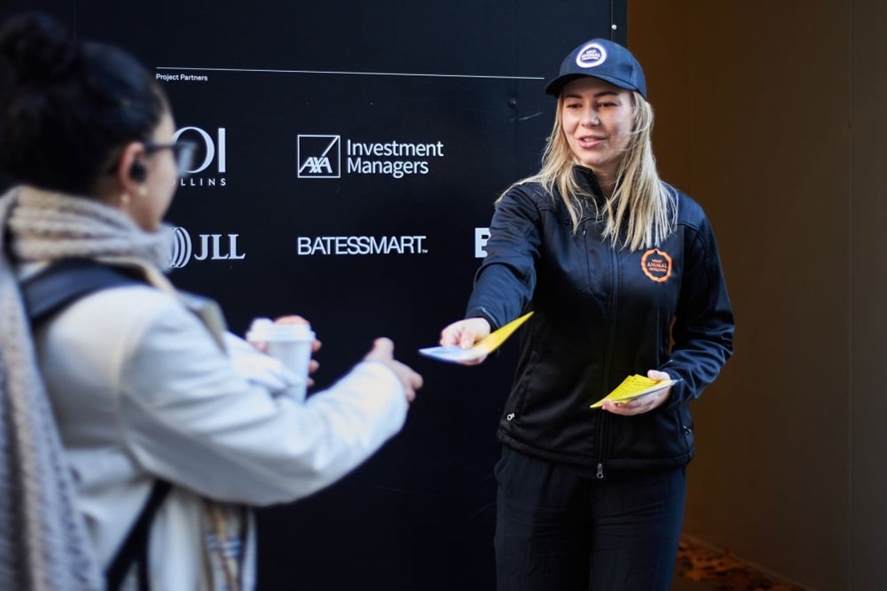 World Animal Protection staff in Australia stand outside of Sea World to inform the public on the cruel truth of captive dolphin entertainment.