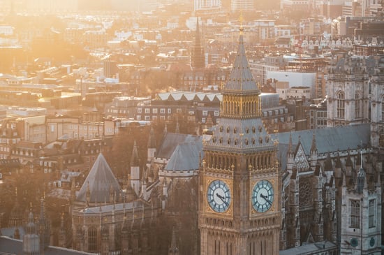 Aerial view of Big Ben in the late afternoon sun