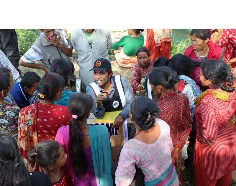 One of our vets registers animal owners at our temporary clinic in Sanga Chowk Village, Nepal.